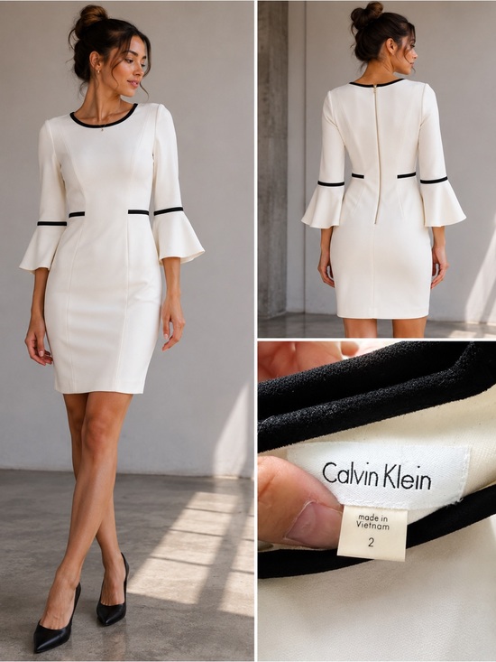 Calvin Klein Dresses & Skirts - Calvin Klein Cream Mini Dress with Black Trim